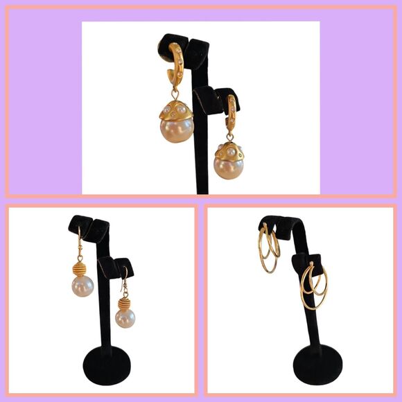 Fashion Jewelry Lot Set Of 3 GOLD tone Earrings Y2k 2000s - Picture 1 of 5